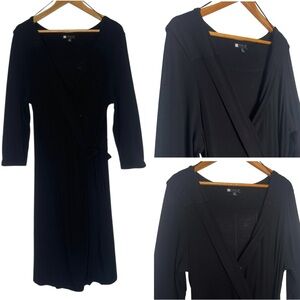 Carole Little Black Wrap Dress Size XL LBD Career Office Work Preppy Stretch Tie